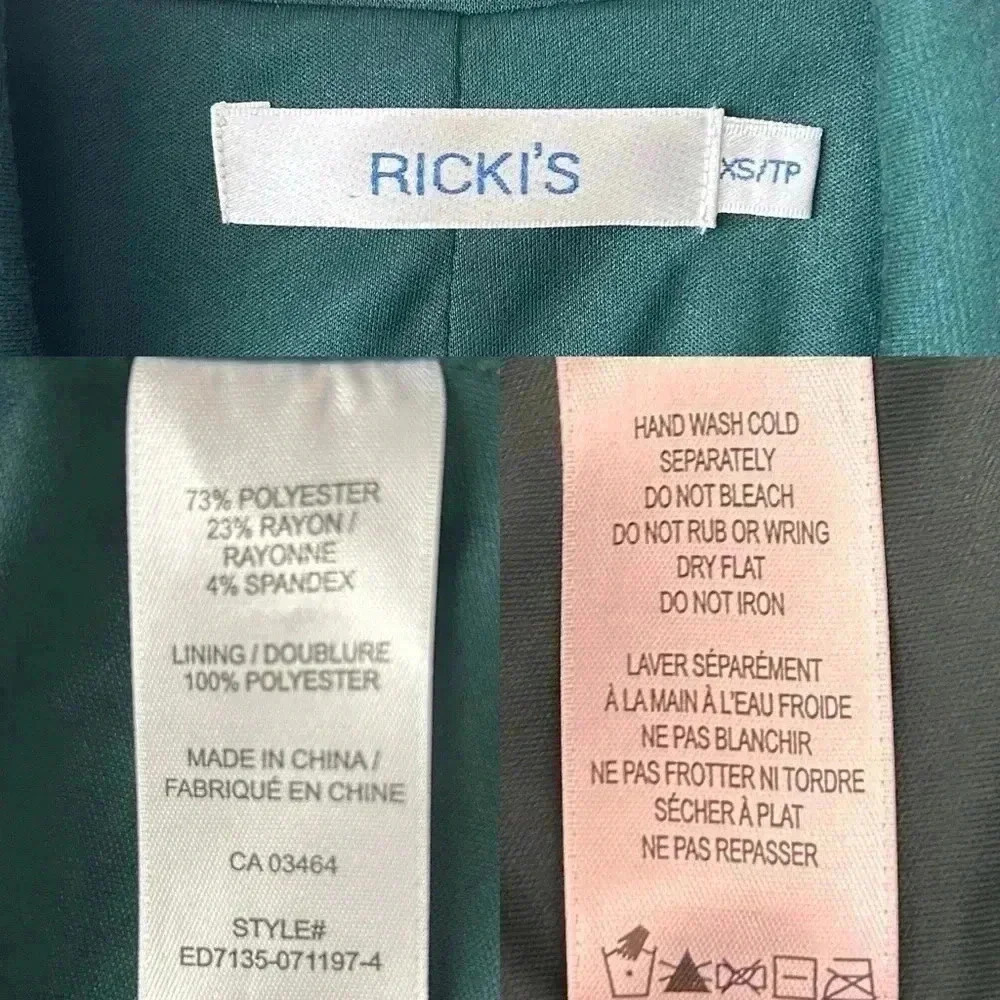 Ricki’s  Blazer Ponte Knit 3/4 Ruched Sleeves Single Breasted Forest Green XS - Picture 8 of 12